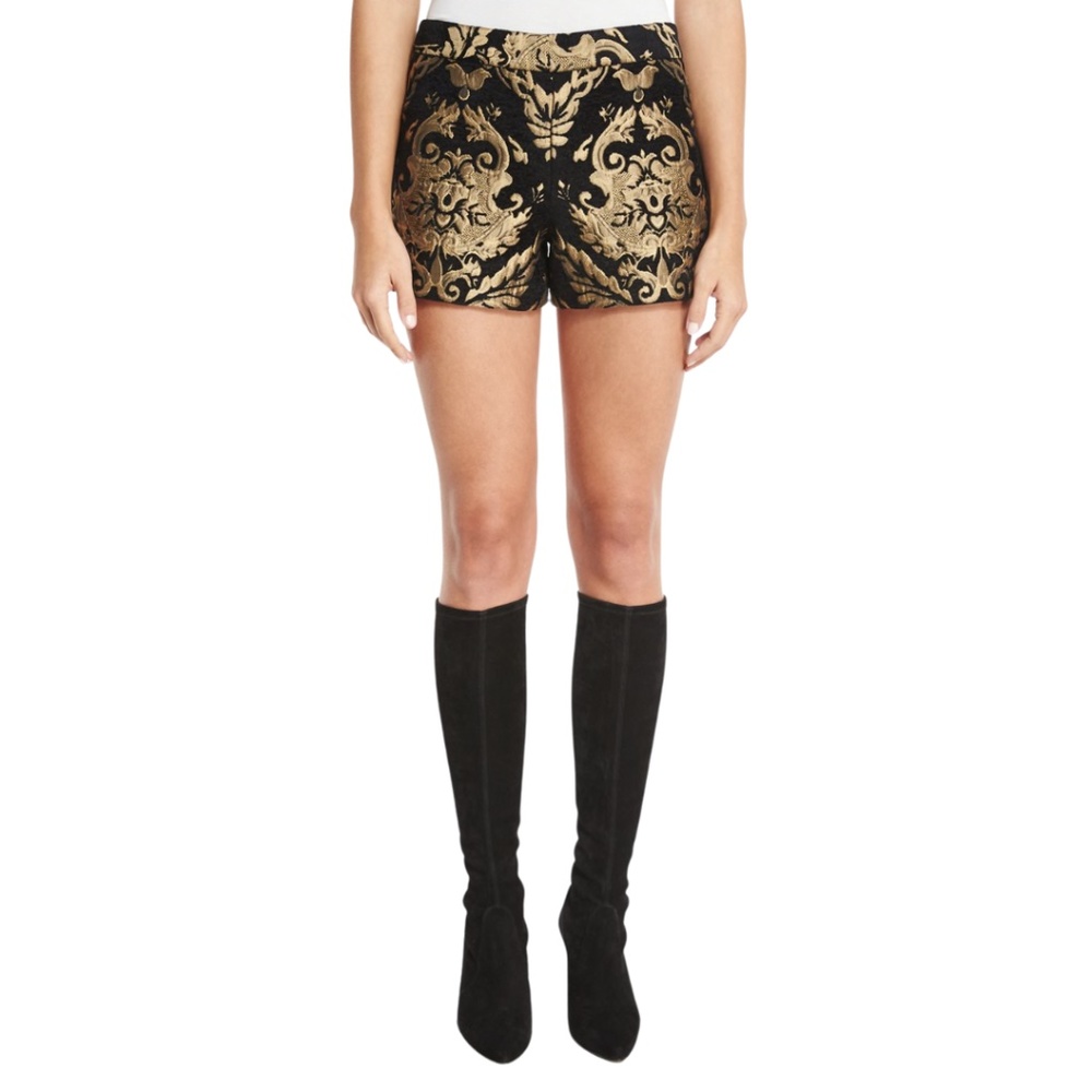 NWT Alice + Olivia Marisa Brocade Shorts Black and Gold US 2